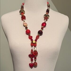 Elegant Red Heart Beaded Necklace